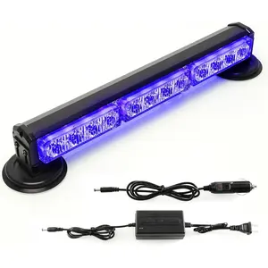 14" Blue Battery Powered Police Firefighter Emergency Strobe Lights Bar for Trucks/Vehicles Rechargeable Wireless Rooftop Mini Hazard Flashing LED Beacon Warning Light w/Magnetic Base