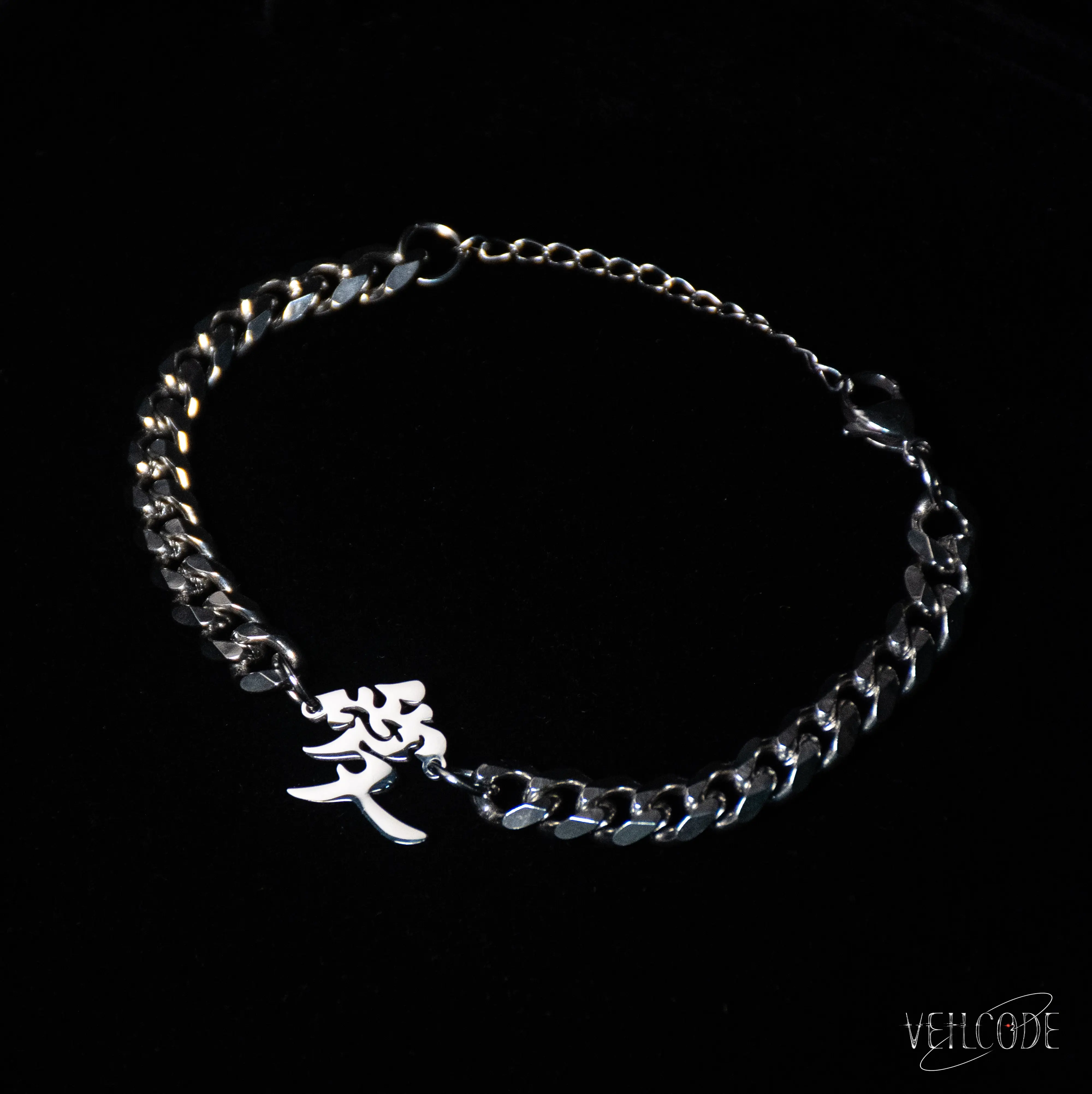 Gaara Love Kanji Cuban Link Chain Bracelet - Stainless Steel Y2K Anime Streetwear Jewelry, Men's Jewelry, Bracelets for Women, Love Theme Everyday Wear