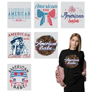 American Babe DTF Transfers Ready to Press – Set of 6 Patriotic Heat Transfer Sheets for Shirts, Red White & Blue USA Babe Theme Designs for T-Shirts, 4th of July, and Summer Apparel