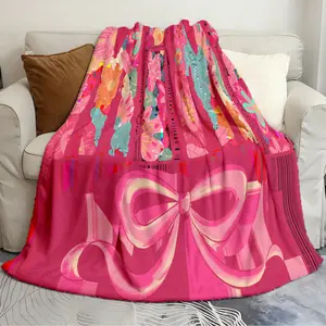 Adult blankets Mimi with Floral Letters and Pink Bow Exquisite blanket Great for sofas and beds air conditioner printed soft and warm bedspread Cozy Throw Blanket