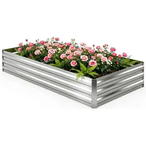 6x3x1FT Galvanized Raised Garden Bed Outdoor Patio, Large Rectangular Metal Planter Boxes,Plant Container Kit for Gardening, Vegetables, Flowers, Herbs,Silver,1 Pack
