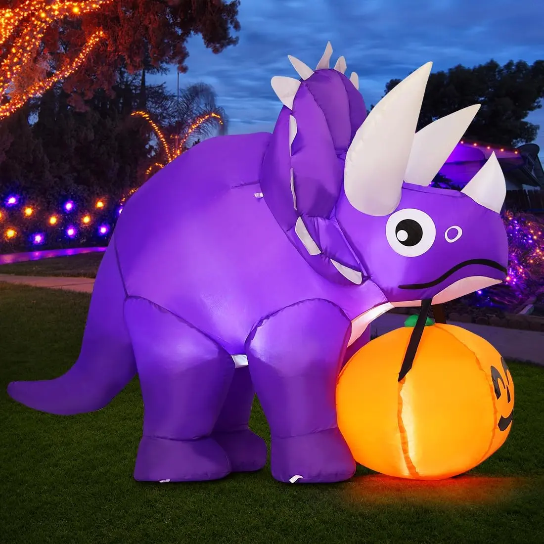 GOOSH 5 FT Width Halloween Inflatables Dinosaur Outdoor Decorations Blow Up Yard Dinosaur with Pumpkin with Built-in LEDs for Garden Lawn Indoor Party Decorspooky season decor, spooky yard decor, halloween yard decor, halloween gift for him and her, 2026