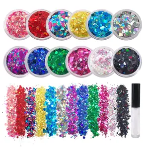 12 Pack - Metallic Rainbow Holographic Leaf Glitter - Solvent Resistant & Cosmetic Grade - Face Body Nails Resin Arts & Crafts, Tumblers, Bath Bombs, Resin - Weed Pot Marijuana Leaf springtok