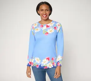 Quacker Factory Crazy Daisy Top and Bottom Printed Top