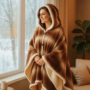 Hooded Sherpa Throw Blanket Ultra-Soft EF-Velboa Fleece Thick Plush Lining for Warm Winter Comfort Cosy Home Relaxation with Elegant Prints Perfect for Gifting