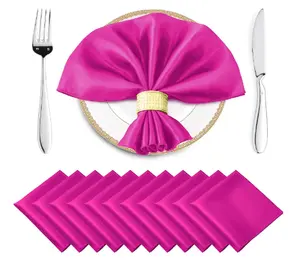 16 Pack Hot Pink Satin Napkins 20 x 20 Inch, Square Silky Cloth Napkins, Soft Table Napkins for Weddings Banquets Parties