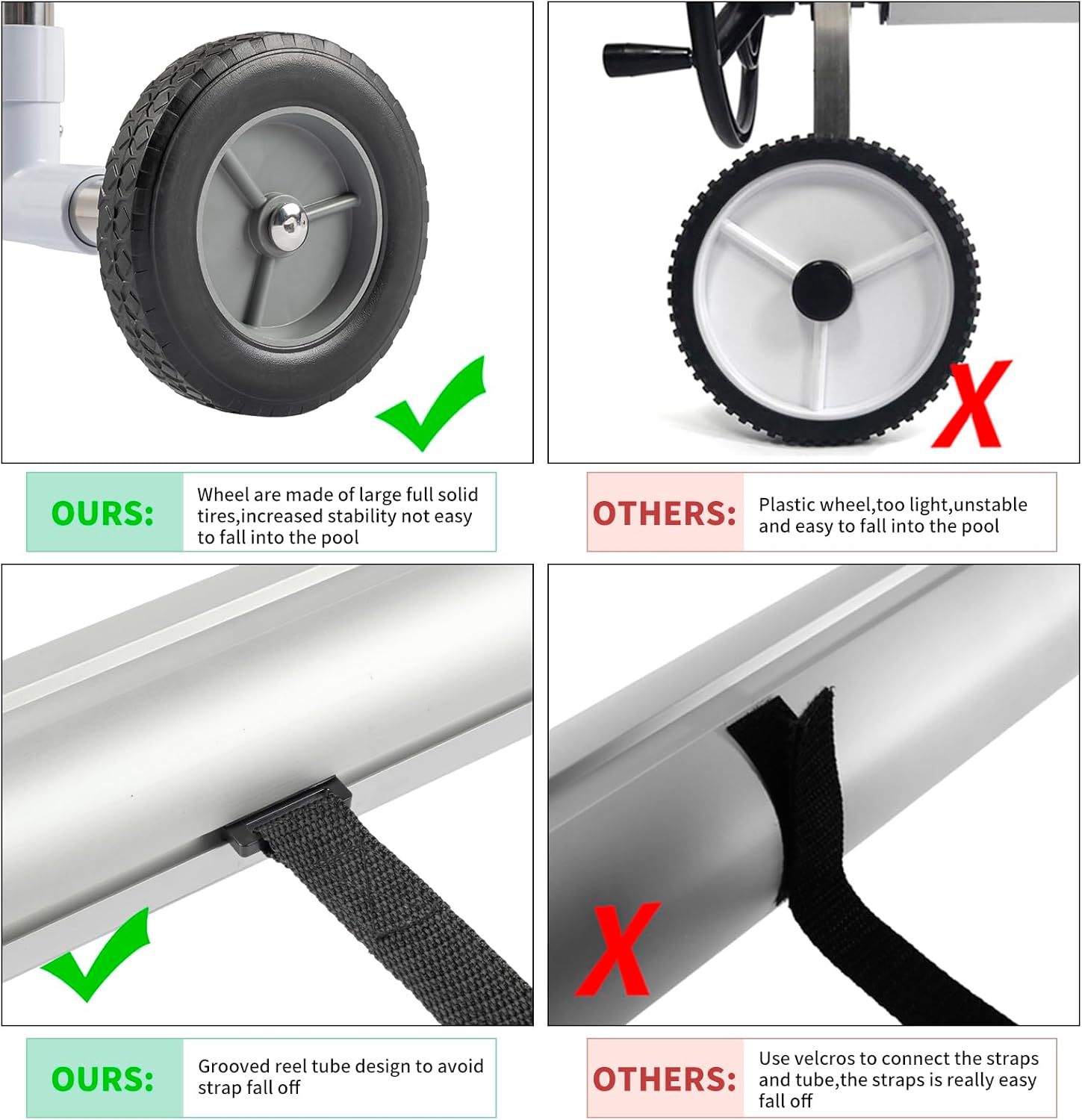 VINGLI 18 Feet Solar Cover Reel Set for Inground Swimming Pool - Aluminum Blanket Reel (18ft)