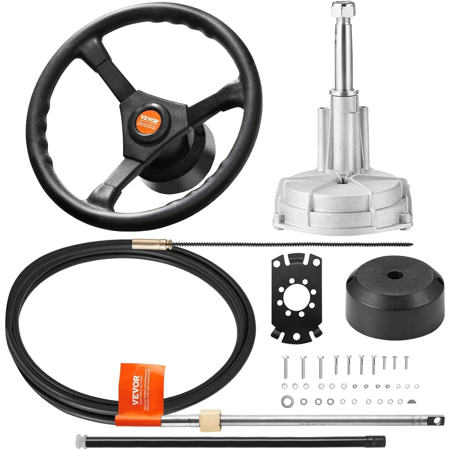 VEVOR Boat Steering System Kit, 13.5" Cast Steel Steering Wheel, Compatible with Fishing Boats for Yacht Users