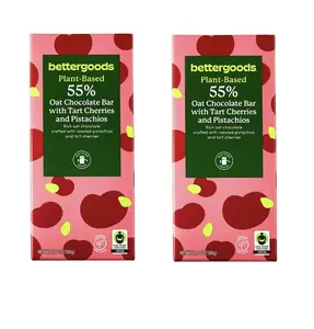 Bettergoods Plant-Based 55% Oat Chocolate Bar with Tart Cherries & Pistachios 3.5 oz Pack of 2 Snack Bean Cocoa Dessert