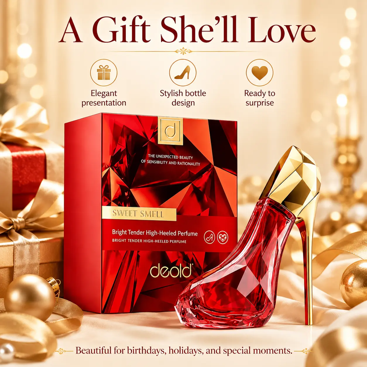 deold High Heel Perfume for Women, 1.01 fl oz Eau de Parfum (EDP), Long-Lasting Fruity Floral Scent with Lychee, Freesia & Ginger, Elegant Presentation, Signature Scent, Floral Blend