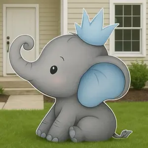 Baby Elephant with blue crown  cutout party prop boy baby shower decor.