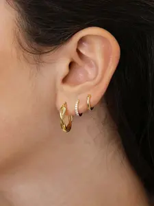 3 Pairs (6 Pieces) Stackable Earrings Set, Twisted + Linear + Smooth Rings, European Style, Hypoallergenic, Fade-Resistant, Elegant Daily Wear