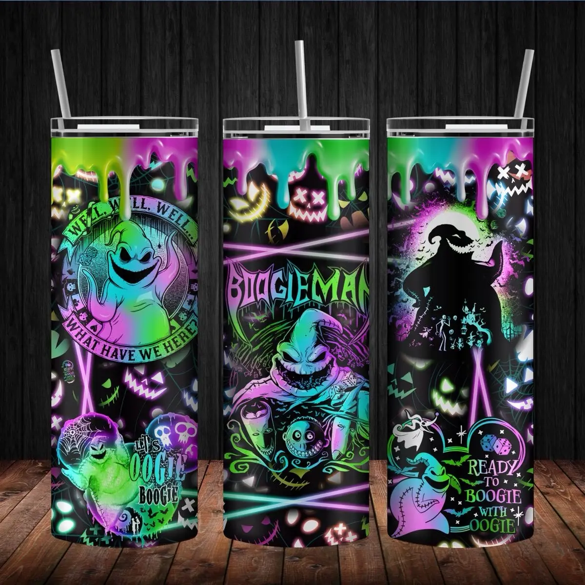 Oogie Boogey Nightmare Before Christmas 20oz Skinny Tumbler with Straw & Lid - Stainless Steel Portable Reusable Drinkware Bottle Water Cup for Fans