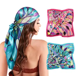 AWAYTR 2Pcs/Set 35” Large Silk Like Head Scarf Square Neck Scarves Hair Kerchief Bandanas Headbands for Women