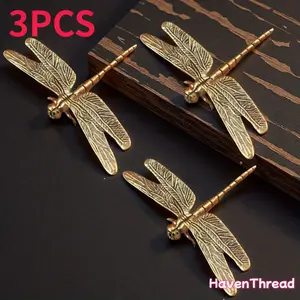 3pcs Vintage Brass Dragonfly Christmas Decorations - Elegant Golden-Toned Flying Insect Figurines with Intricate Wing & Body Design, Perfect for Holiday Home Decoration, Festive Ornament|Vintage Style|Detailed Craftsmanship, Dragonfly Decorations