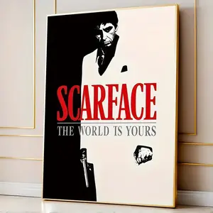 Scarface Poster,“The World Is Yours” Bold Red & Black Art Deco Wall Decor, Vintage Movie Print