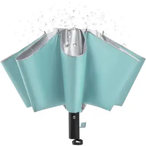 UPF 50+ UV Protection 54 Inch Large Reverse Travel Umbrella, 10 Ribs Windproof Compact Sun Blocking Inverted   Automatic Open Close (Lake Blue/)