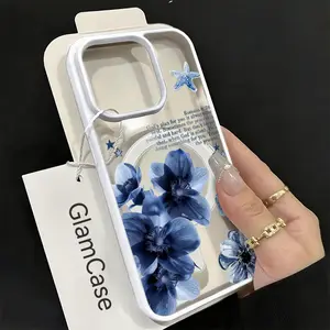 Blue Floral Ocean Theme Phone Case， Inspirational Verse Style for iPhone 17 16 15 14 13 12 11 Plus Pro Max. A7