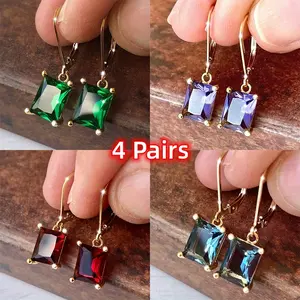 An Elegant Four-pair Set of Purple/green/red/blue Ladies' Ear-hook Earrings for Daily Casual Accessories, A Great Value Set