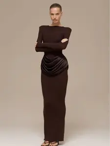 Elegant One-Shoulder Long Sleeve Dress, Fitted Waist Design, Satin Fabric, Glossy Formal Occasion Wear, Perfect for Special Events, Womenswear