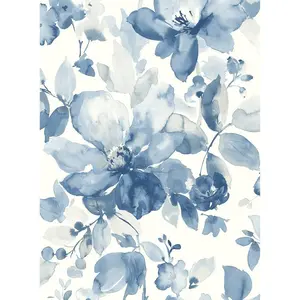 NextWall Bluestone Watercolor Flower Peel and Stick Wallpaper