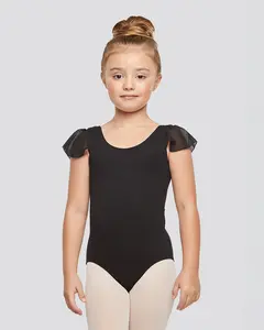 Girls Flutter Sleeve Cotton Dance Leotard