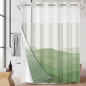 1pc Mountain Double Layer Shower Curtain, Polyester, Mold-Resistant, Waterproof, Wall Mounted, Fashion Solid Pattern, All Seasons Use