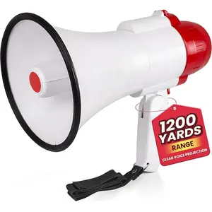 30W Megaphone Bullhorn with 1200-Yard Range, Built-in Siren, Voice & Alarm Modes, Adjustable Volume Control, Ergonomic Pistol Grip, Foldable Handle - Ideal for Indoor/Outdoor Sports & Events