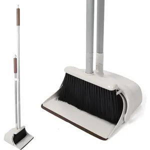 54" Long Handled Broom and Dustpan Set -  Dust Pan and Brush Combo for Efficient Cleaning, Brown and White