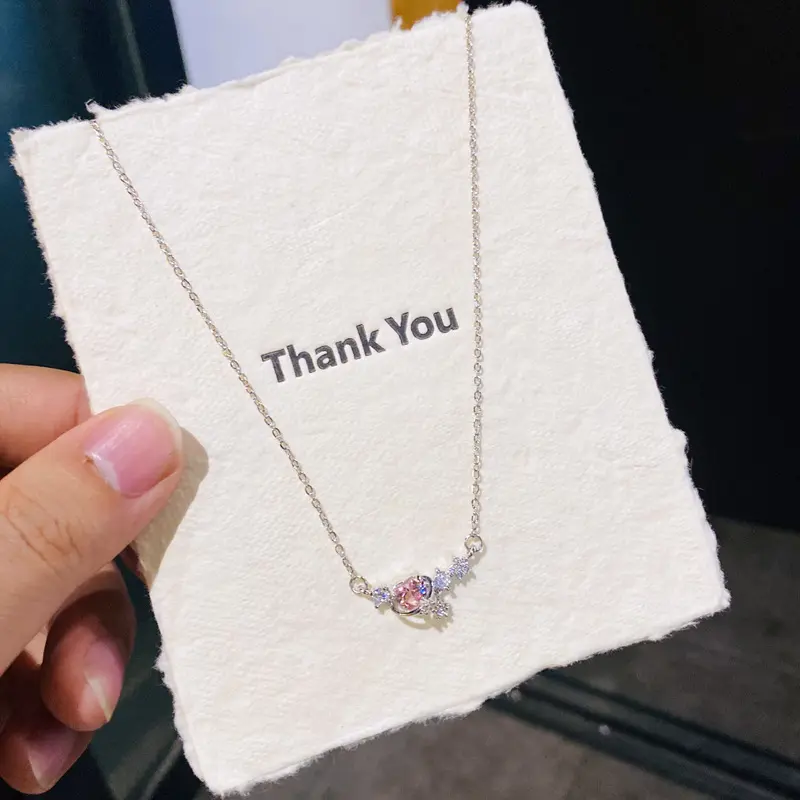 D41 Silver Pink Diamond Heart Tassel Star