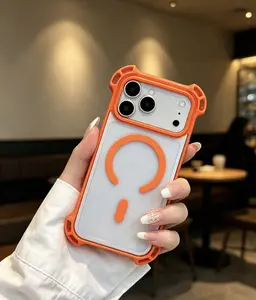Magnetic phone case, hollowed-out anti-drop airbag case, transparent backplate full-cover lens protection case,13/14/15/16/17promax phone case