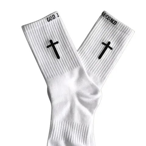 God First I'm Second Christian Mid-Crew Casual Sports Socks for Men, Church-Inspired Religious Cross Design, Breathable Menswear Gift, 1 Pair