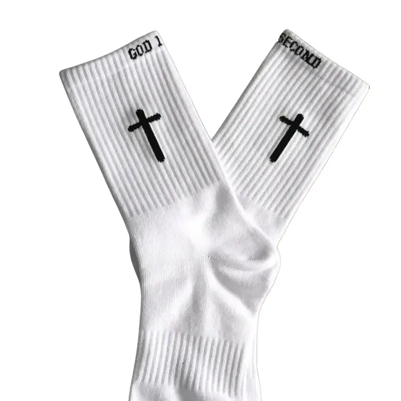 God First I'm Second Christian Mid-Crew Casual Sports Socks for Men, Church-Inspired Religious Cross Design, Breathable Menswear Gift, 1 Pair