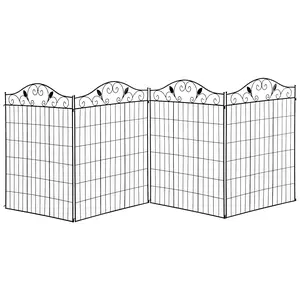 Outsunny Garden Fence Animal Barrier for Dogs, 4 Pack, 44 in(H) x 12 ft(L) Folding Garden Fence Border, No Dig Ground Stake Metal Fence Panels for Outdoor Patio Yard Landscape