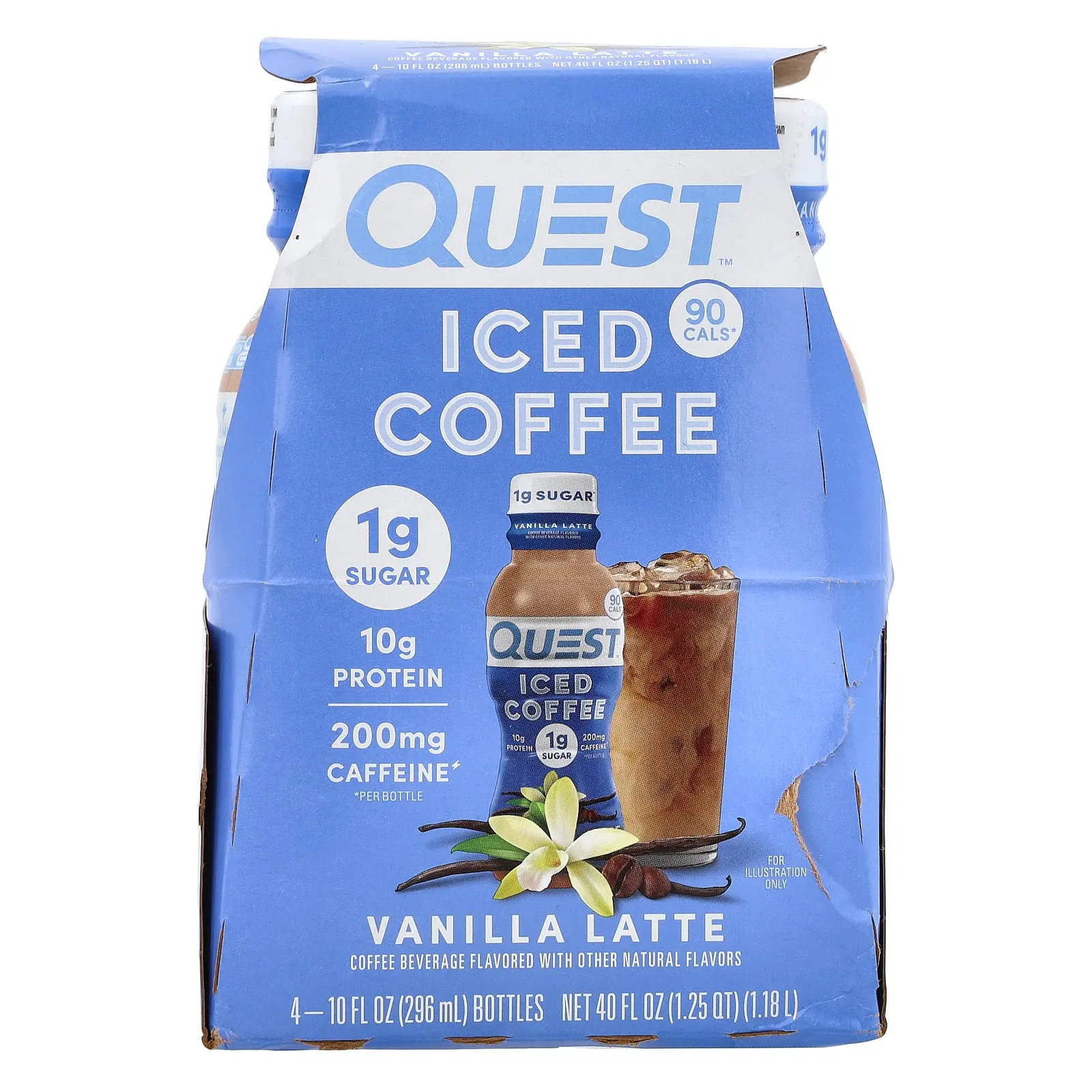 Quest Nutrition Iced Coffee, Vanilla Latte, 4 Bottles, 10 fl oz (296 ml) Each