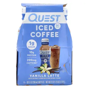 Quest Nutrition Iced Coffee, Vanilla Latte, 4 Bottles, 10 fl oz (296 ml) Each