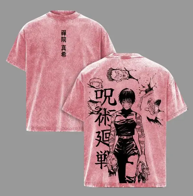 Oversized Anime Graphic Tops, Soft Vintage Washed Shortsleeve Tshirt for Men in Heavy Cotton with Double Print & Shoulder Tape, Classic, M, Alt Outfits
