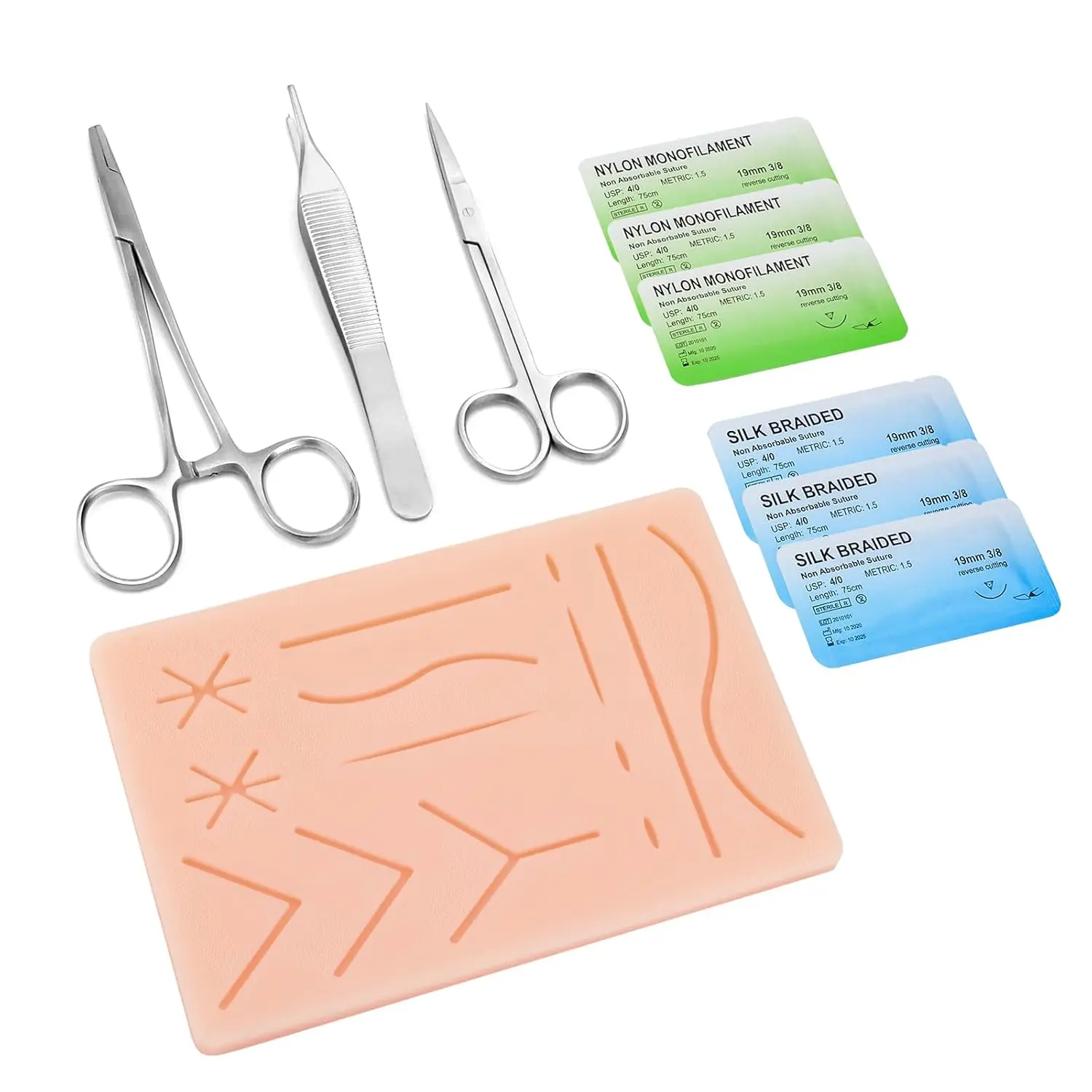 Starter Suture Practice Kit for Medical Students, Durable Silicone Pad & Suturing Tools Included for Curriculum Education Practice (Education Use Only)