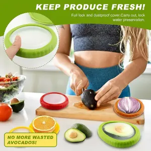 4-Piece Reusable Fresh Produce Preservation Containers Set - Avocado Saver, Tomato Fridge Holder, for Garlic, Onions, Lemons, Potatoes - Green, Yellow, Red, Orange Kitchen Utensils & Gadgets, Freshness