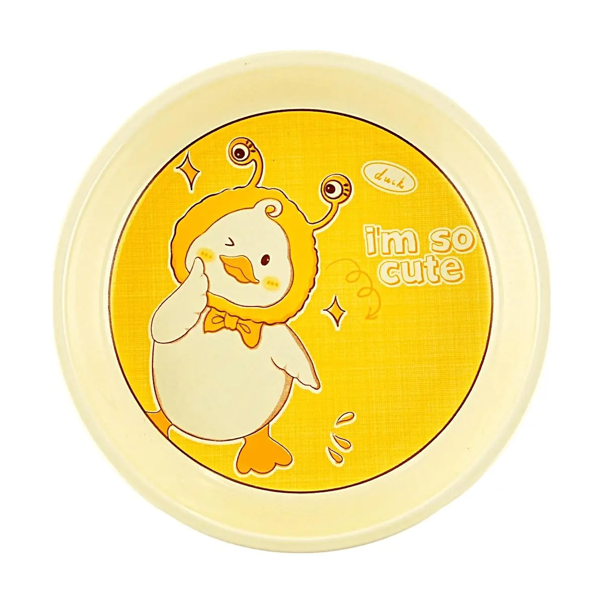 Golden Lion Cute Ceramic Dinner Plate - Yellow Duck Design, 8-Inch Round Dish for Kitchen & Dining