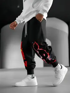 Unisex Graphics Print Pants for Daily Wear, Comfortable Sweatpants, Men's Stylish Skinny Jogger Pants with Drawstring Waist, Fitness & Casual Streetwear