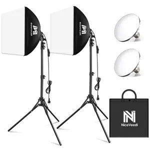 Softbox Lighting Kit, NiceVeedi 2-Pack 16'' x 16'' Softbox Photography Lighting Kit with 63” Tripod Stand & 5400K 450W Equivalent LED Bulb, Continuous Lighting for Photography/Video Record
