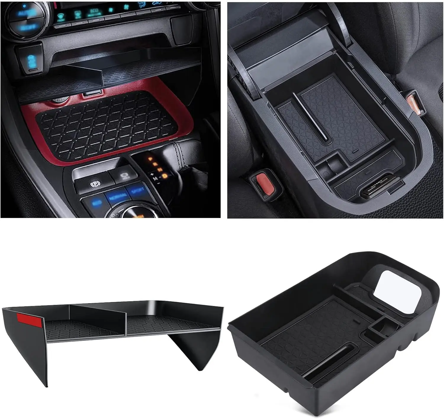 Upgraded Car Console Organizers (2pcs), Gear Shift Tray Secondary Box Insert Divider for 2019-2025 RAV4, Car Interior Accessory with Anti-Slip Mat & Expanded Stowing Capacity, Car Console Organizer