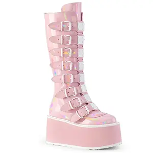 Demonia Damned-318 Baby Pink Holo Patent Knee-high Boots Demonia Damned-318 Baby Pink Holo Patent Knee-high Boots