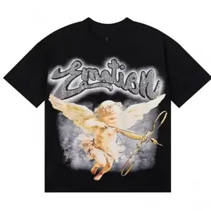 Mixed Emotion Cupid Rhinestone Black Tee Men's High-Quality Streetwear T-shirts Z6U