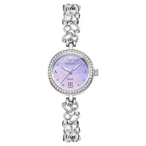 OLEVS Shiny Full Crystal Bracelet Ladies Quartz Watch, 25mm Purple Glitter Dial Luminous Waterproof, Elegant Luxury Gift for Her