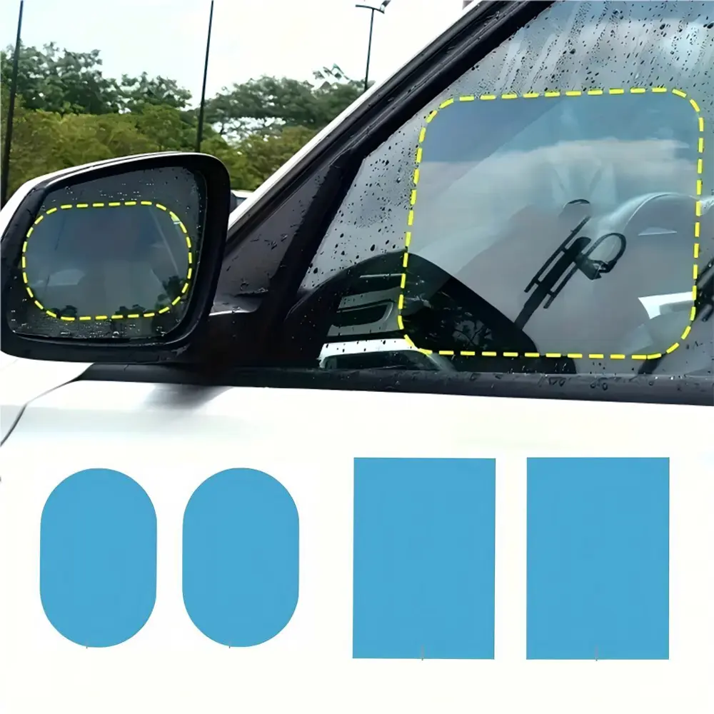4 Pieces Car Rearview Mirror Film, Rainproof Waterproof Anti Fog Nano Coating, HD Clear Protective Sticker for Side Windows, Universal Fit for SUV Sedan Truck