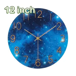 12-inch Bedroom Silent Clock, Battery Operated, Holiday Decorations for Living Room, Bedroom, Kitchen, Office, Modern Style, Stylish Minimalist Living Room Clock, Starry Sky Version and Shell Model, Christmas Gifts KOL