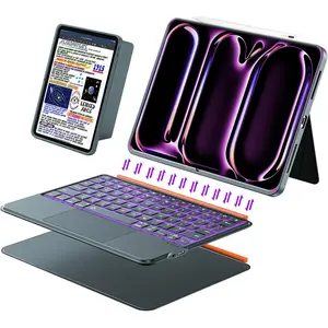 iPad Pro 13 inch Case with Keyboard (M5 2025, M4 2024), Flex  Detachable Backlit Keyboard Case, Larger Multi-Trackpad, Landscape/Portrait, 160? Adjustable Stand, Slim Protective Case (Gray)