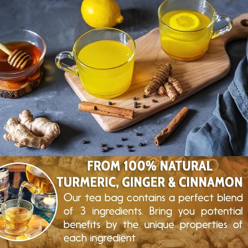 120 Bags Premium Turmeric Ginger Cinnamon Tea, Improve Digestion, Support Brain, Weight, Skin and Sleep, Eco-Conscious Tea Bags and Premium Natural Ingredients. Turmeric Ginger Herbal Tea. No Sugar, No Caffeine, No Gluten, Vegan.